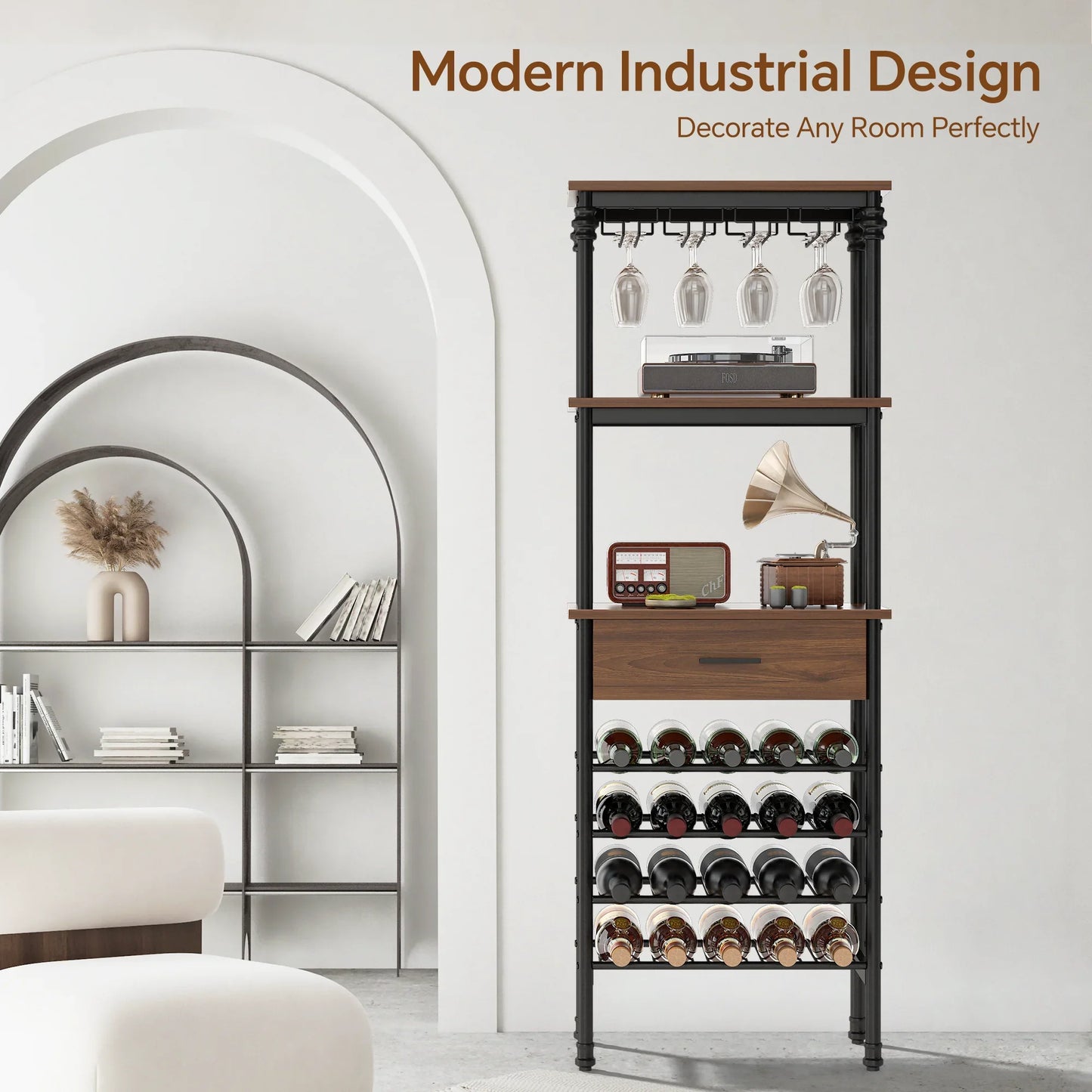 JOZ Floor Standing Wine Rack and Liquor Cabinet for Home Bar Storage