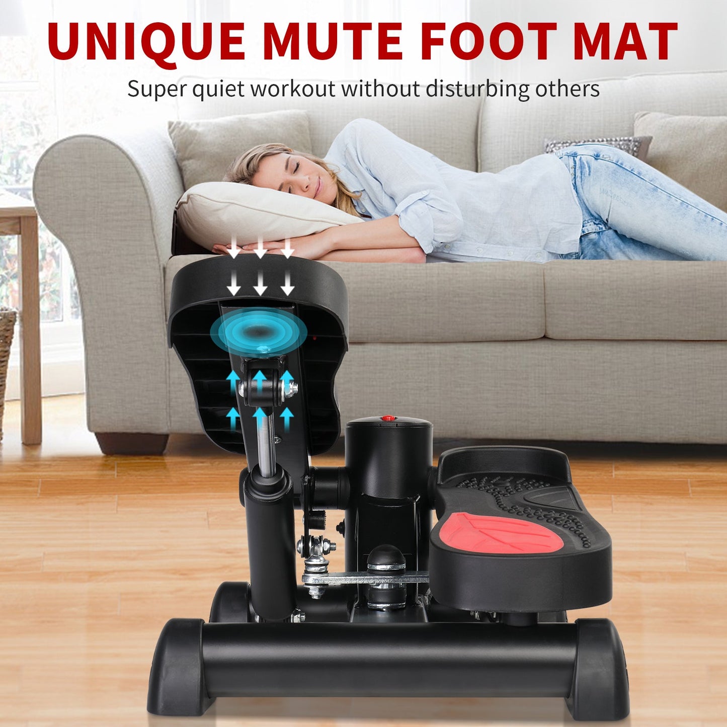 Zimtown Mini Stair Stepper with Resistance Bands, Portable Stepper Exercise Machine, Adjustable Resistance Design, Red