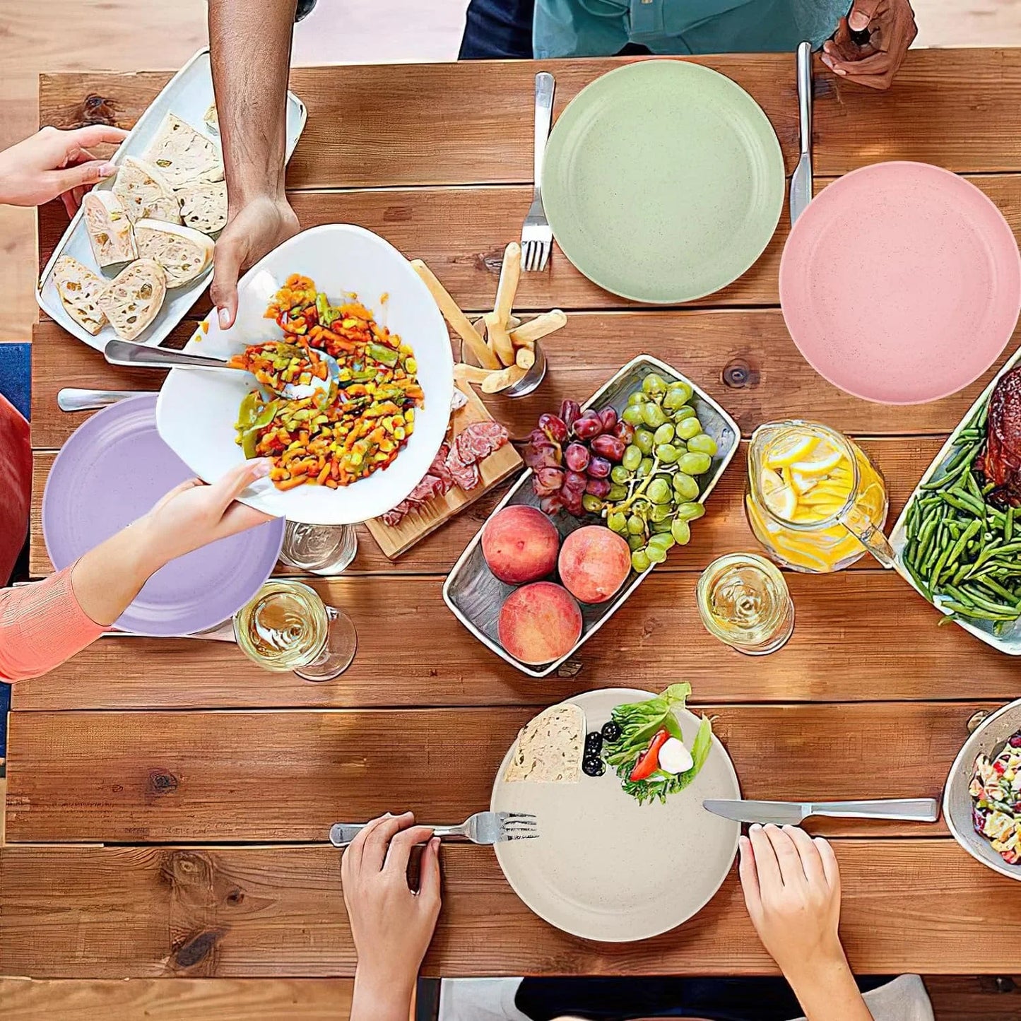 4pcs Dinner Plates 8inch Reusable Plastic Plates Microwave and Dishwasher Safe Dishes