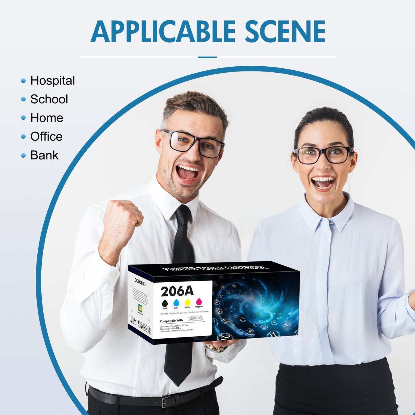 206A Toner Cartridges 4 Pack With Chip Compatible for HP 206A 206X 206 W2110A W2111A W2112A W2113A W2110X Color Laserjet Pro MFP M283fdw M283cdw M255dw M283 M255 Printer (Black Cyan Yellow Magenta)