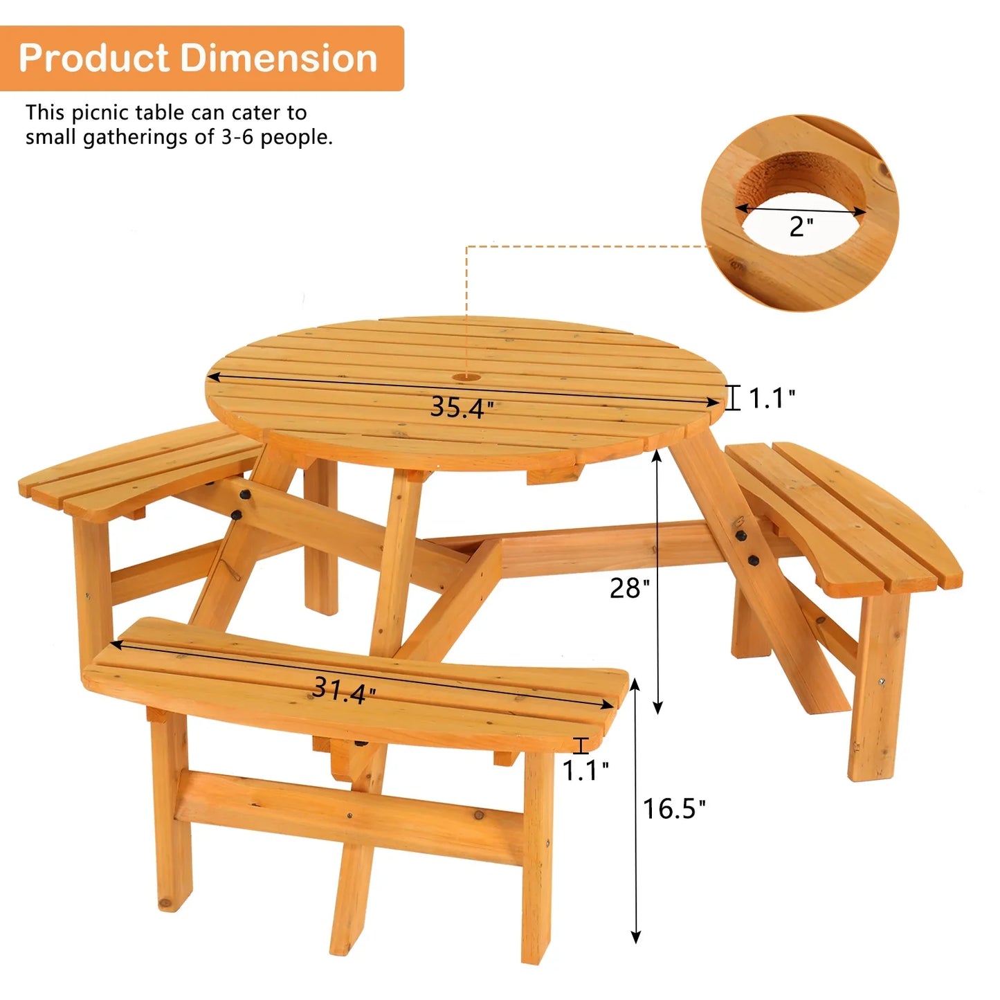 Ktaxon Outdoor Picnic Table Set for 6 Person, Wooden Table Set for Garden, Lawn, Deck, Park, Wooden Table and Bench for Picnic, Gathering