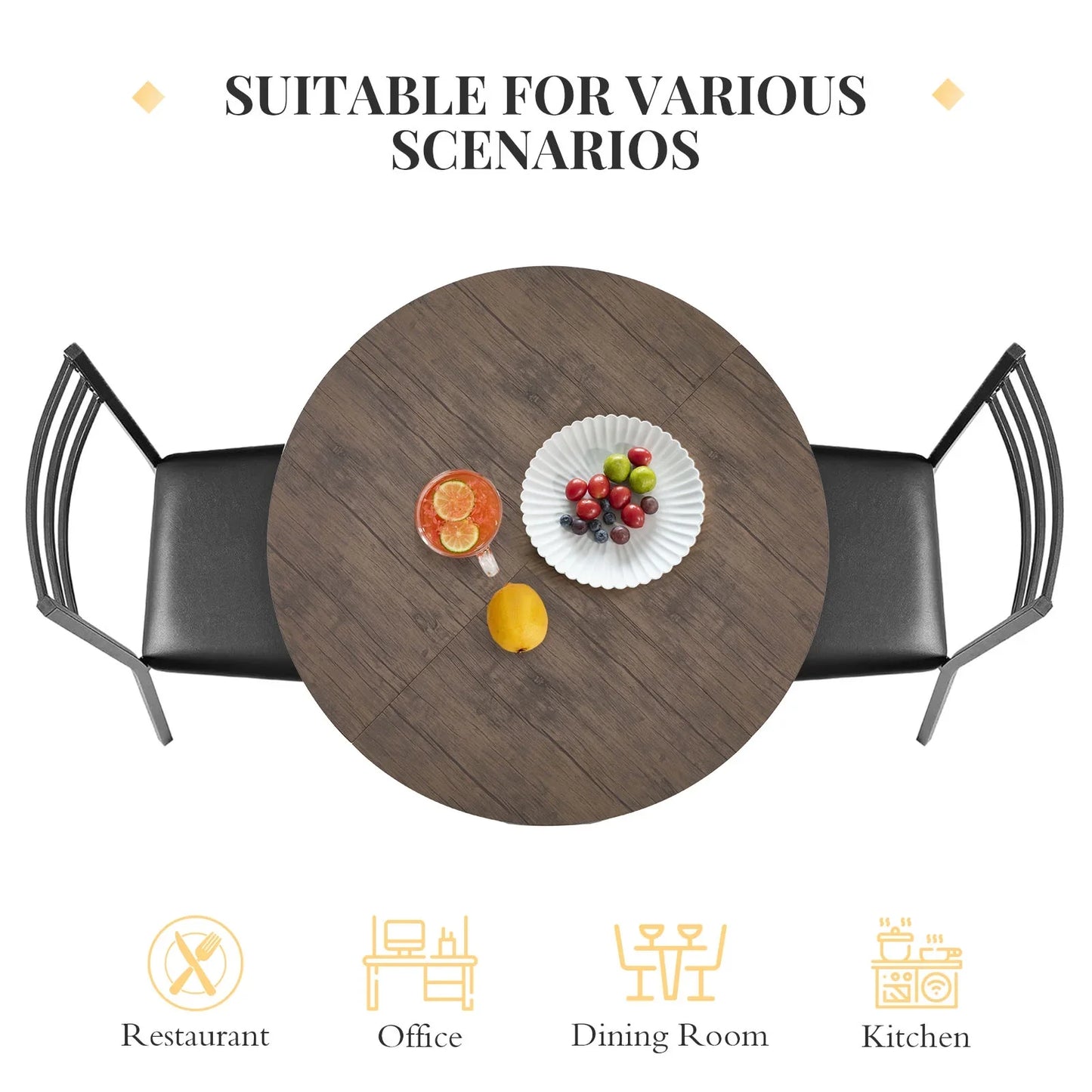 Homhum Mid Century Round Dining Table for 4 with Metal Base - Ideal for Kitchen, Dining Room, Living Room, Office, or Apartment, Gray