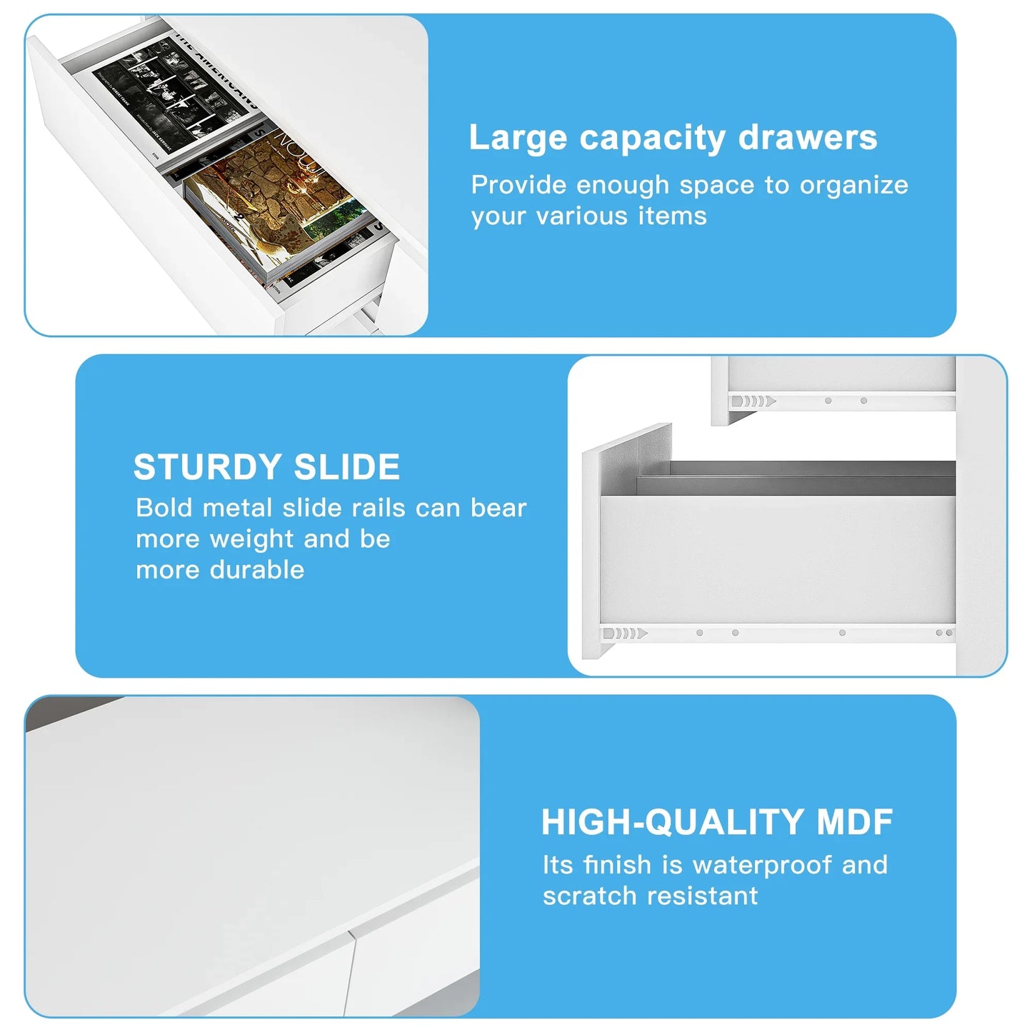 Kadyn White Chest of Drawer, 6 Double Drawer Dresser for Bedroom, Modern Storage Cabinet for Living Room, Nursery Dresser