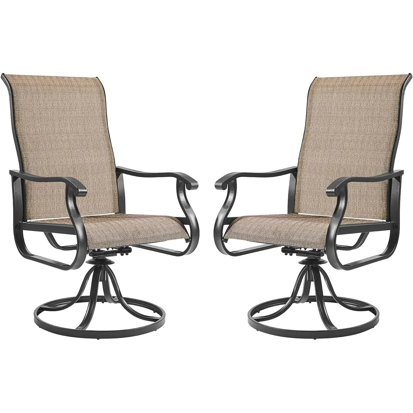 ELPOSUN Patio Swivel Chairs Set of 2, Outdoor Dining Chairs High Back All Weather Breathable Textilene Outdoor Swivel Chairs with Metal Rocking Frame for Lawn Garden Backyard Deck, Khaki