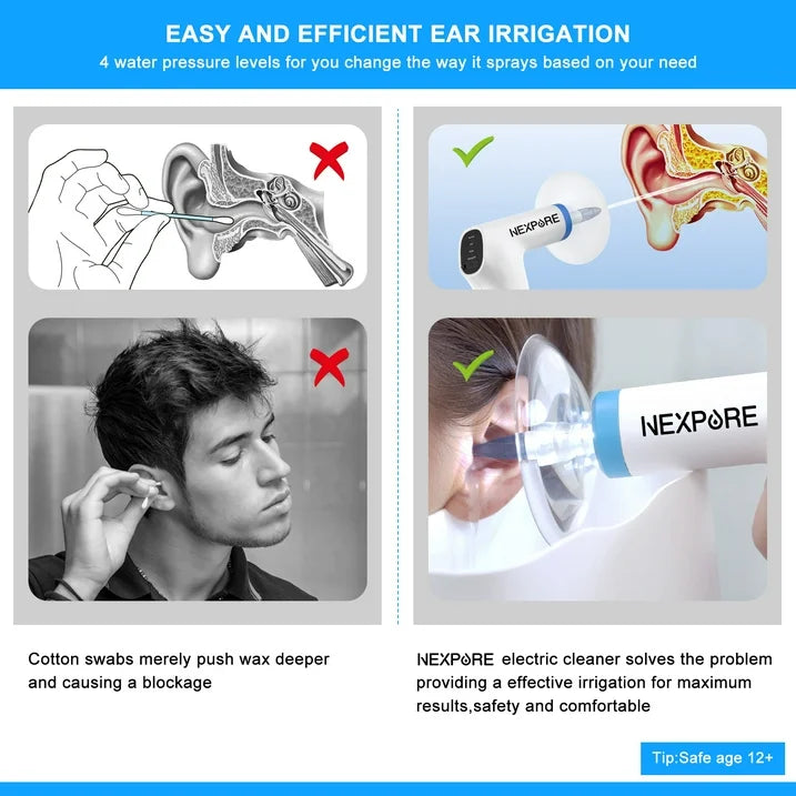 NEXPURE Ear Wax Removal, Ear Cleaning Kit,4 Cleaning Modes, One-Touch Start Water Spray,5 Ear Tips Ear Basin