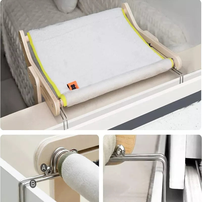 Mewoofun Pet Beds Cat Window Perch Cat Hammock Window Seat Bed with Reversible Mat Holds Up to 40lbs, Beige, 18.50"*15.60"*8.50"