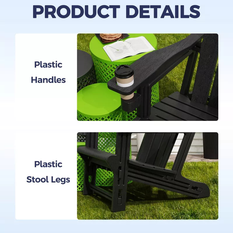 GlasFlength Folding Adirondack Patio Seating Sets, 2PCS with Cup Holder, Suitable for Indoor, Outdoor , Garden, or Backyard,Black, 31.4"*29.6"*36.4"