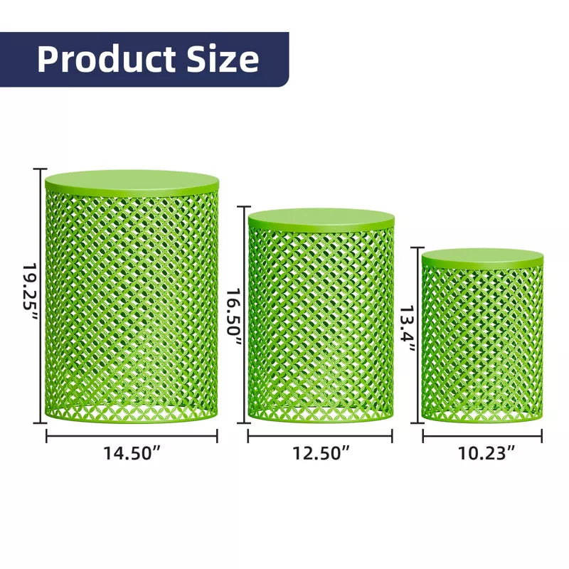 GlasFlength Patio End Tables, 2PCS Modern Cutout Patio Accent Table, Iron Side Table Weather Resistant, Iron Frame Patio Furniture, Green 14.5"*19.25"