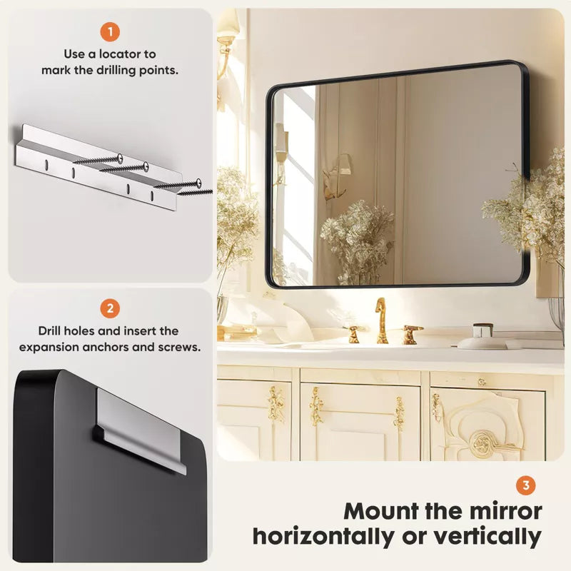 GlasFlength Decorative Wall Mirrors Bathroom Mirror Vanity Mirror for Wall, Aluminum Alloy Framed Wall Mirror Farmhouse, Square Black 22"*2"*30"