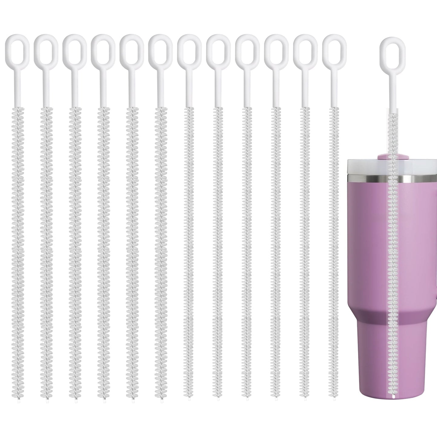 NiHome 12-Pack Heavy Duty Straw Cleaning Brushes for Stanley Tumbler, 6mm & 10mm Straw Cleaner Brush for Different Straw Sizes, 12" Extra Long Straw Brushes, Durable Nylon & Stainless Steel Reusable