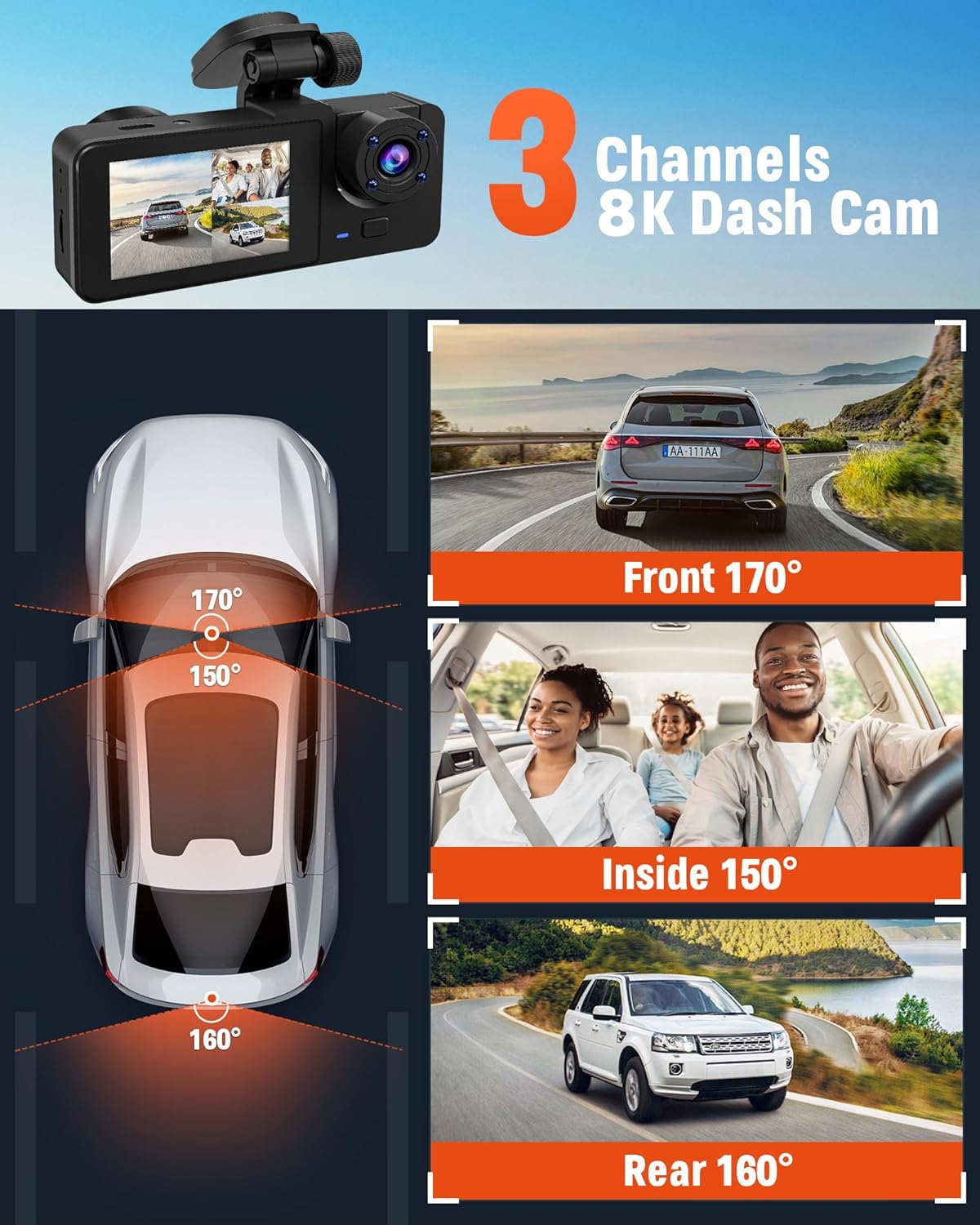 NEX-POW Dash Cam Front and Rear with Night Vision and Parking Monitor