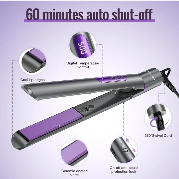 NEXPURE New Upgrade Flat Iron, Professional Salon 2 in 1 Ceramic Hair Straightener and Curler