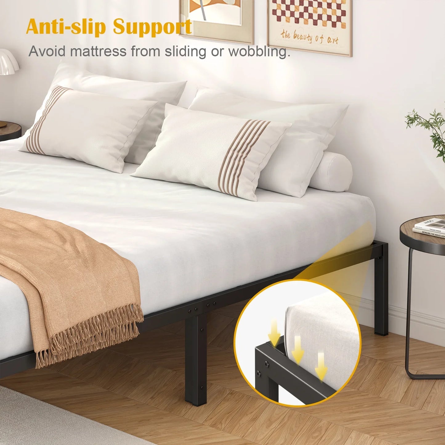 JOZ Queen Size Metal Platform Bed Frame with 14" Under Bed Storage, No Box Spring Needed, Black