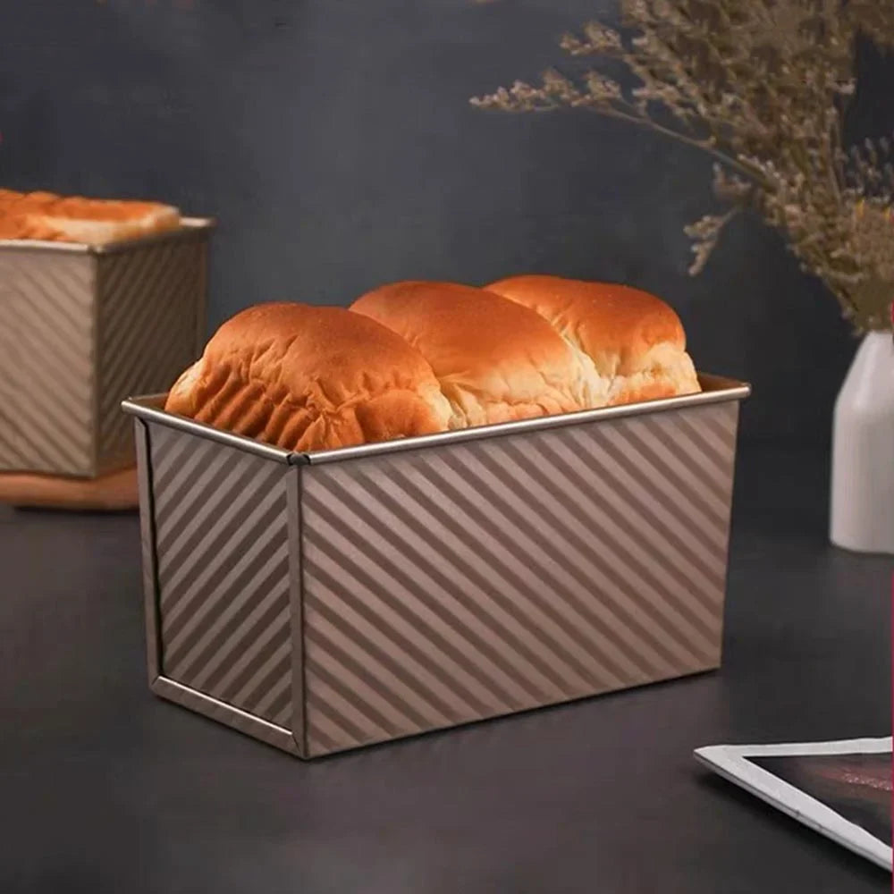 HELONG Pullman Loaf Pan with Lid, Carbon Steel Bread Loaf Pan,Non-Stick Loaf Pan for Baking ,1 lb Dough Capacity,Gold