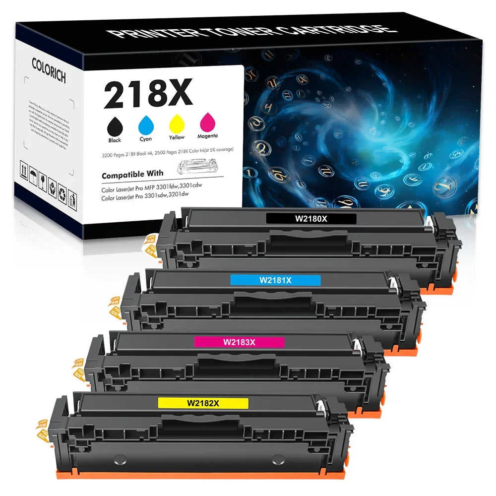 218X Toner Cartridges 4 Pack No Chip Compatible for HP 218X W2180X 218A W2180A 218 3301fdw Color Laserjet Pro MFP 3301fdw 3301cdw 3201dw 3301sdw 3301 3201 Series Printer High Yield Ink