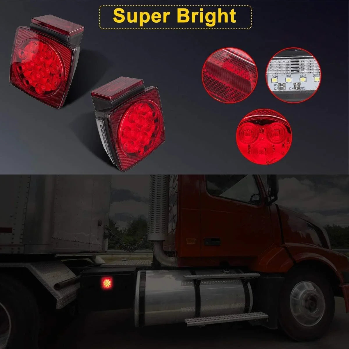 EXERAUO Trailer Tail Lights, Square Boat Trailer Lights Led Submersible Kit, Stop Turn Tail License Brake Running Light for Boat Truck RV Trailers Under 80" (2 Pack)