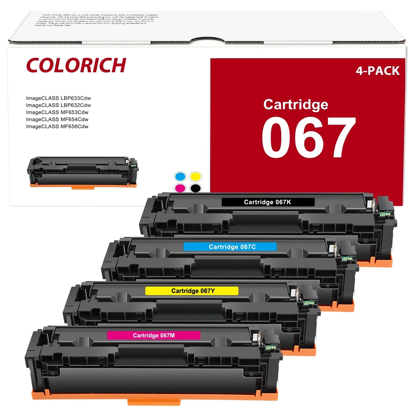 067 067H Toner Cartridge Compatible for Canon 067 067H Cartridge 067 imageCLASS MF656Cdw MF654Cdw LBP632Cdw LBP633Cdw MF653Cdw Printer High Yield CRG-067 Ink(4-Pack, Black Cyan Magenta Yellow)