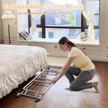 JOZ 600 lbs Commercial Grade Heavy Duty Garment Rack with Shelves, Collapsible Clothing Rack on Wheels, Portable and Adjustable, Chrome Finish