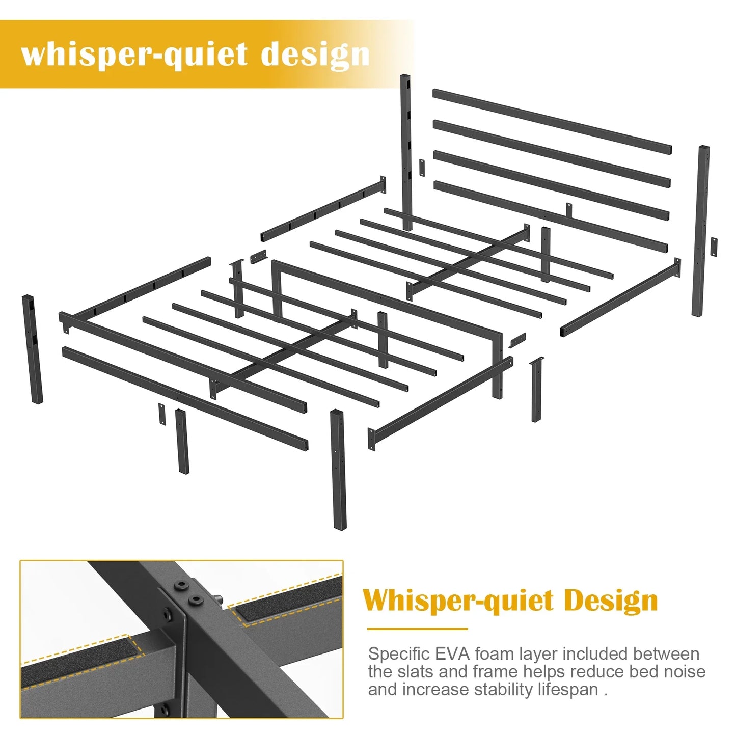 JOZ Heavy Duty Queen Size Metal Platform Bed Frame with Headboard and Footboard 14" High Under Bed Storage Space, No Box Spring Needed, Black