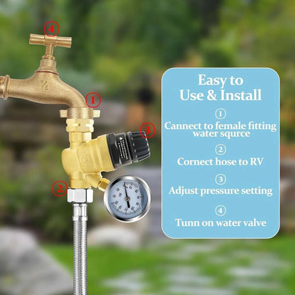 EXERAUO RV Water Pressure Regulator with Adjustable Handle, Water Pressure Regulator for RV Camper, Upgrade Water Pressure Reducer Fit Camper Travel Trailer