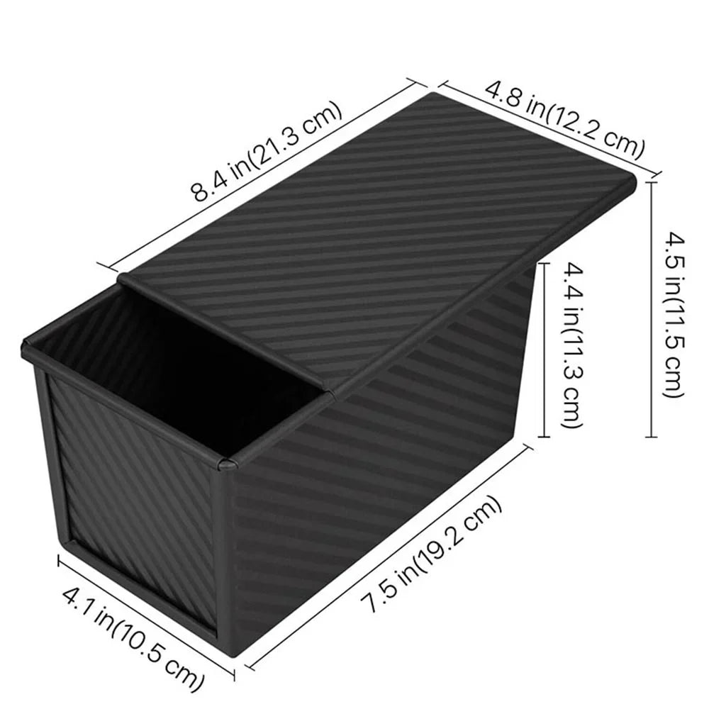 Black Pullman Loaf Pan with Lid, 1 lb Dough Capacity Carbon Steel Bread Toast Box Mold,Non-Stick Bakeware for Baking Bread,9 Inch