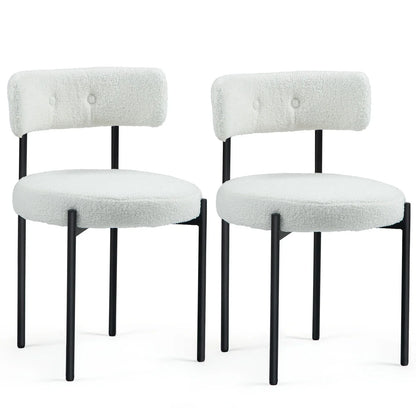 HOMHUM Dining Chairs Set of 2, Mid-Century Modern Kitchen Chairs with Metal Legs, Curved Backrest, Round Upholstered Boucle Chairs for Dining Room, Kitchen & Living Room, White & Black
