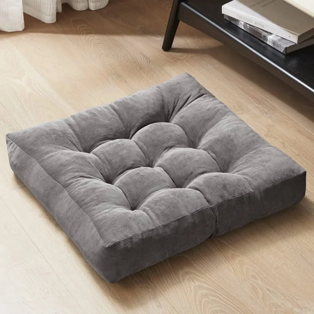 Large Floor Pillow 22x22Inch, Meditation Square Pillows Seating for Adults, Tufted Corduroy Floor Cushion for Living Room Tatami, Grey