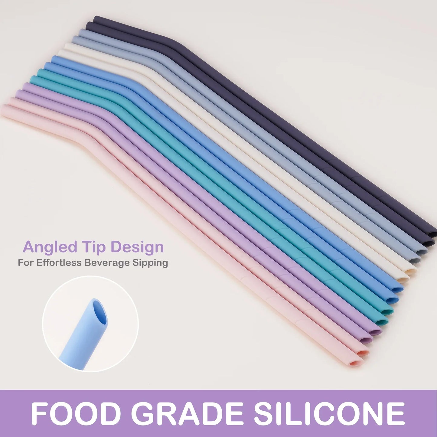 NiHome 14PCS Silicone Straws for Stanley 40oz 30oz Tumbler, 14" Extra Long Reusable Drinking Straw,Straws Flexible Can Cut Length for 1/Half Gallon 64OZ Large Water Bottle-2 Cleaning Brushes(Macaron)