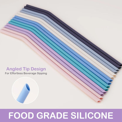 NiHome 14PCS Silicone Straws for Stanley 40oz 30oz Tumbler, 14" Extra Long Reusable Drinking Straw,Straws Flexible Can Cut Length for 1/Half Gallon 64OZ Large Water Bottle-2 Cleaning Brushes(Macaron)