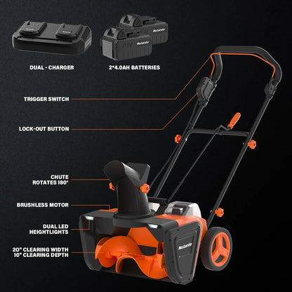 MAXLANDER Snow Blower Cordless, 40V 20-Inch Brushless Cordless Snow Blower with Dual LED Lights, 180  Rotating Chute, Electric Snow Blower Battery Powered 2 x 4.0Ah Batteries and Charger Included