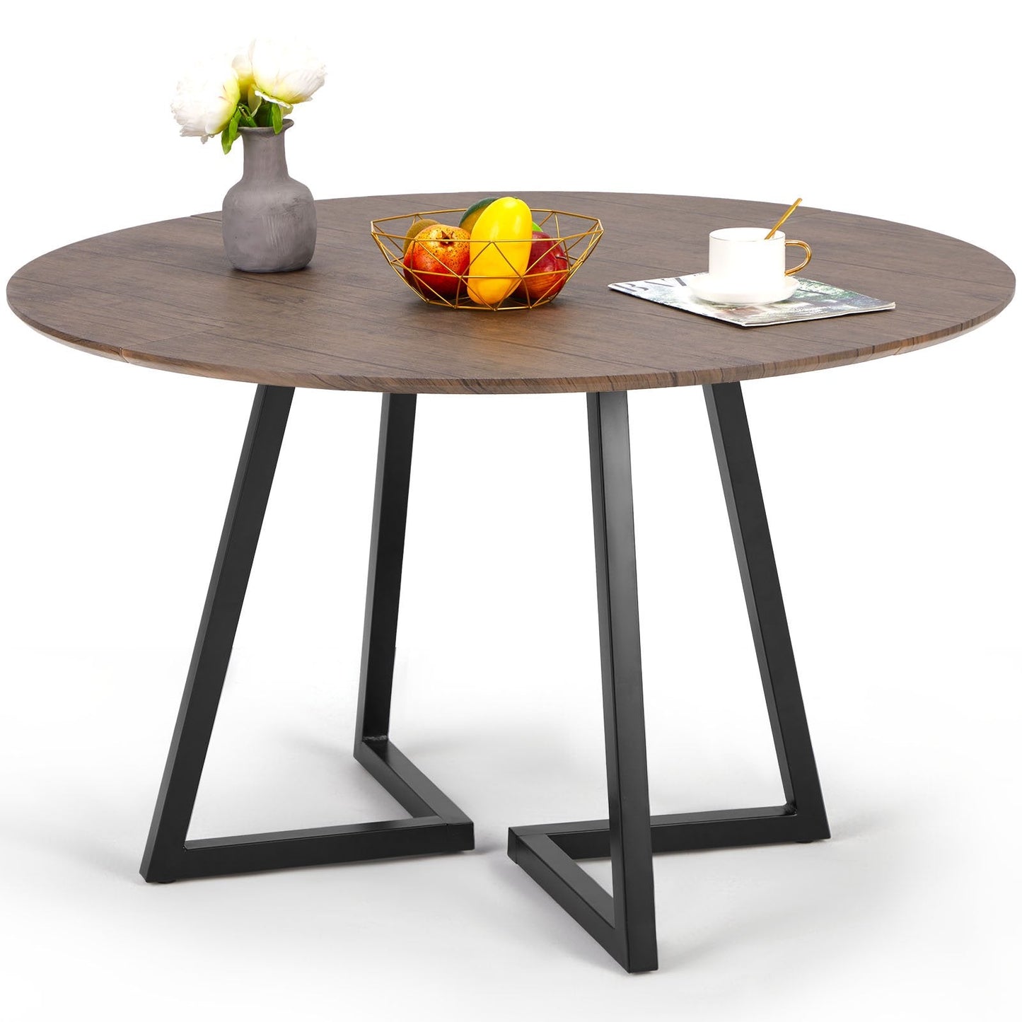 Homhum Mid Century Round Dining Table for 4 with Metal Base - Ideal for Kitchen, Dining Room, Living Room, Office, or Apartment, Gray
