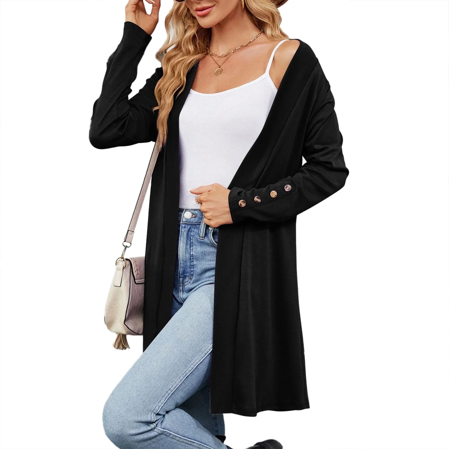 SHIBEVER Cardigan for Womens Classic Kimono Long Sleeve Cardigan Casual Open Front knit Solid Color Cardigan Lightweight Sweaters Coat Soft Outwear