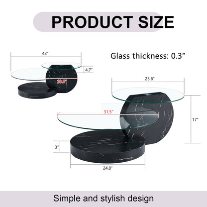 Modern Double Layer Round Glass Cofee Table for Small Space Home Office,42 Inch Black
