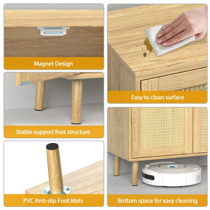 JOZ Wooden Sideboard Buffet Cabinet with Storage, Rattan Door and Solid Wooden Feet, for Kitchen, Hallway, Entry and Living Room, Natural