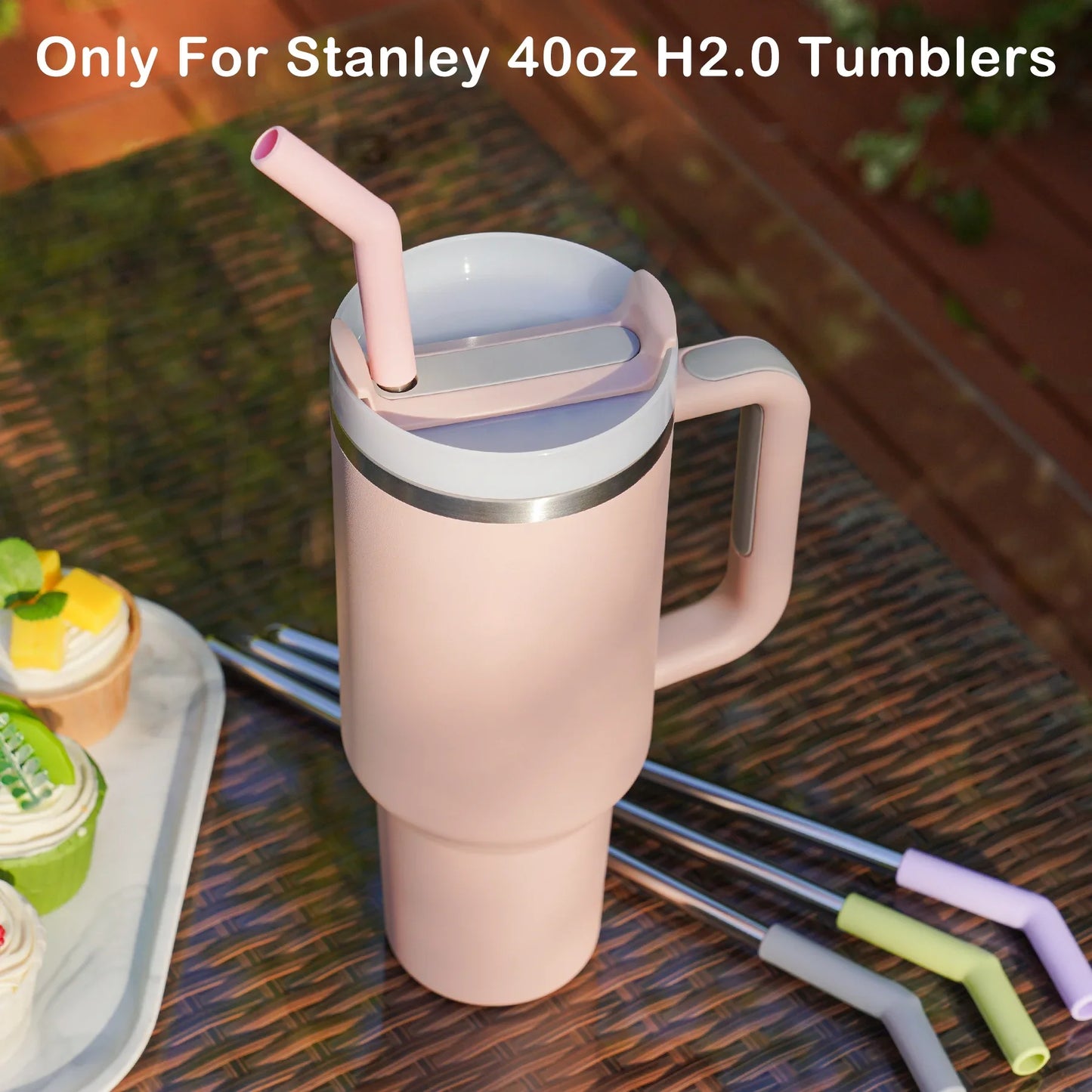 Tomorotec 12-Inch Stainless Steel Straw with Silicone Extender Tip for Stanley Adventure Quencher 40oz Tumbler 6-Pack with 2 Cleaning Brushes, 0.4" Diameter Straws Food Grade BPA-Free Colorful Set