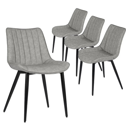 Homhum Mid Century Modern Dining Chairs Set of 4, Leather Upholstered Dining Chairs, Gray