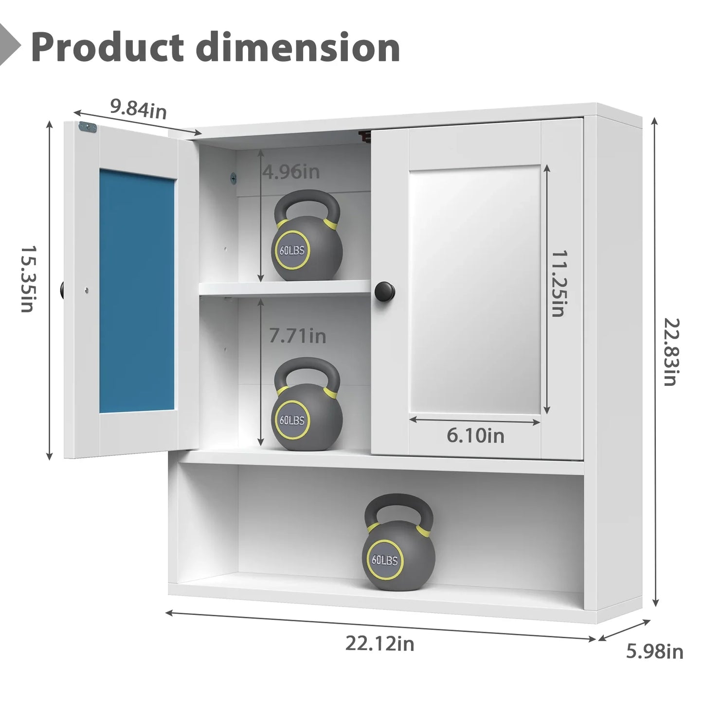 JOZ Bathroom Wall Cabinet, Kitchen Medicine Cabinet, Storage Cabinet with 2 Mirror Doors and Shelves, White