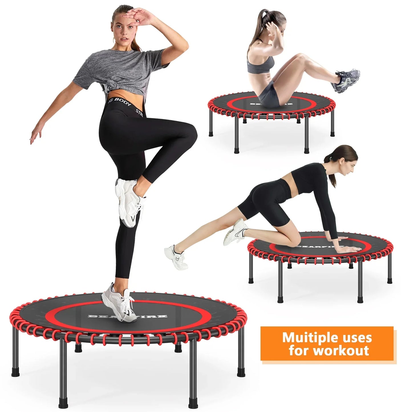 Bearfire Mini Trampoline, 40 inch Fitness Trampoline with Bungees, Exercise Rebounder for Adults/Kids, for Home, Outdoor