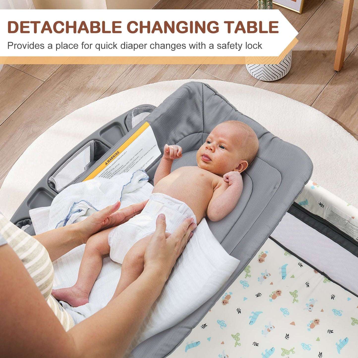 Zimtown 4-in-1 Wide Baby Bassinet Bedside with Mattress, Portable Baby Crib for Newborn to Toddlers, Gray