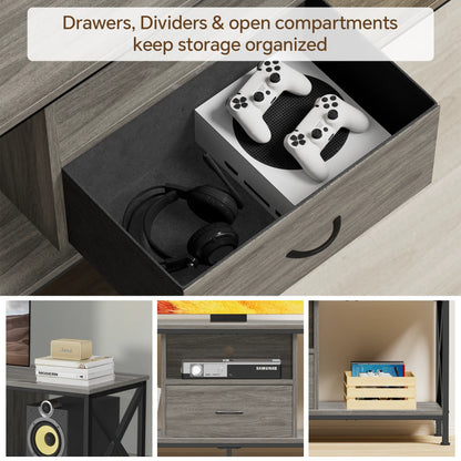 JOZ 65 inch TV Stand for TVs up to 75 inch with 2 Shelves and Storage Drawers, Rock Gray