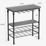 Joz Versatile Console Table with Storage Shelf, Wine Rack, and Glass Holder, for Living Room, Gray