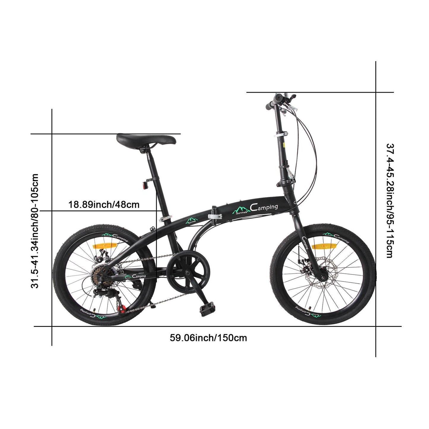 Zimtown 20" Adult Folding Bike, 7 Speed Shimano Lightweight City Commuter Bicycle, Black