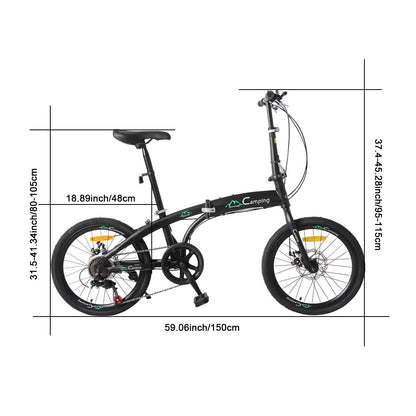 Zimtown 20" Adult Folding Bike, 7 Speed Shimano Lightweight City Commuter Bicycle, Black