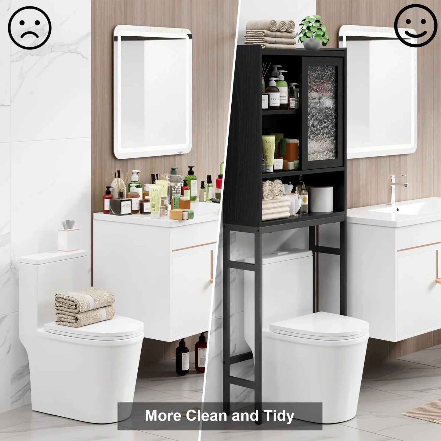 JOZ Over The Toilet Storage Cabinet, 4-Tier Wooden Bathroom Organizer, with Adjustable Saver Space Rack Shelf & Rack, Black