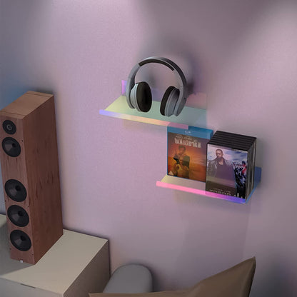 NiHome 2-Pack Medium Iridescent Acrylic Floating Shelves with Edge, 7.9"x4.5" Rainbow Ledge Shelf Adhesive & Screw Wall Mounting Phone Holder Shelf for Home D?cor, Bathroom, Kitchen and Office