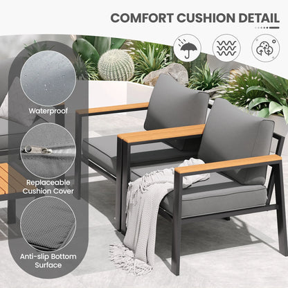ELPOSUN Aluminum Patio Furniture Set, 8 Pieces Metal Outdoor Furniture Sets, Outdoor Sectional Modern Sofa Sets with Coffee Table for Pool, Garden, Grey (Included Waterproof Covers)