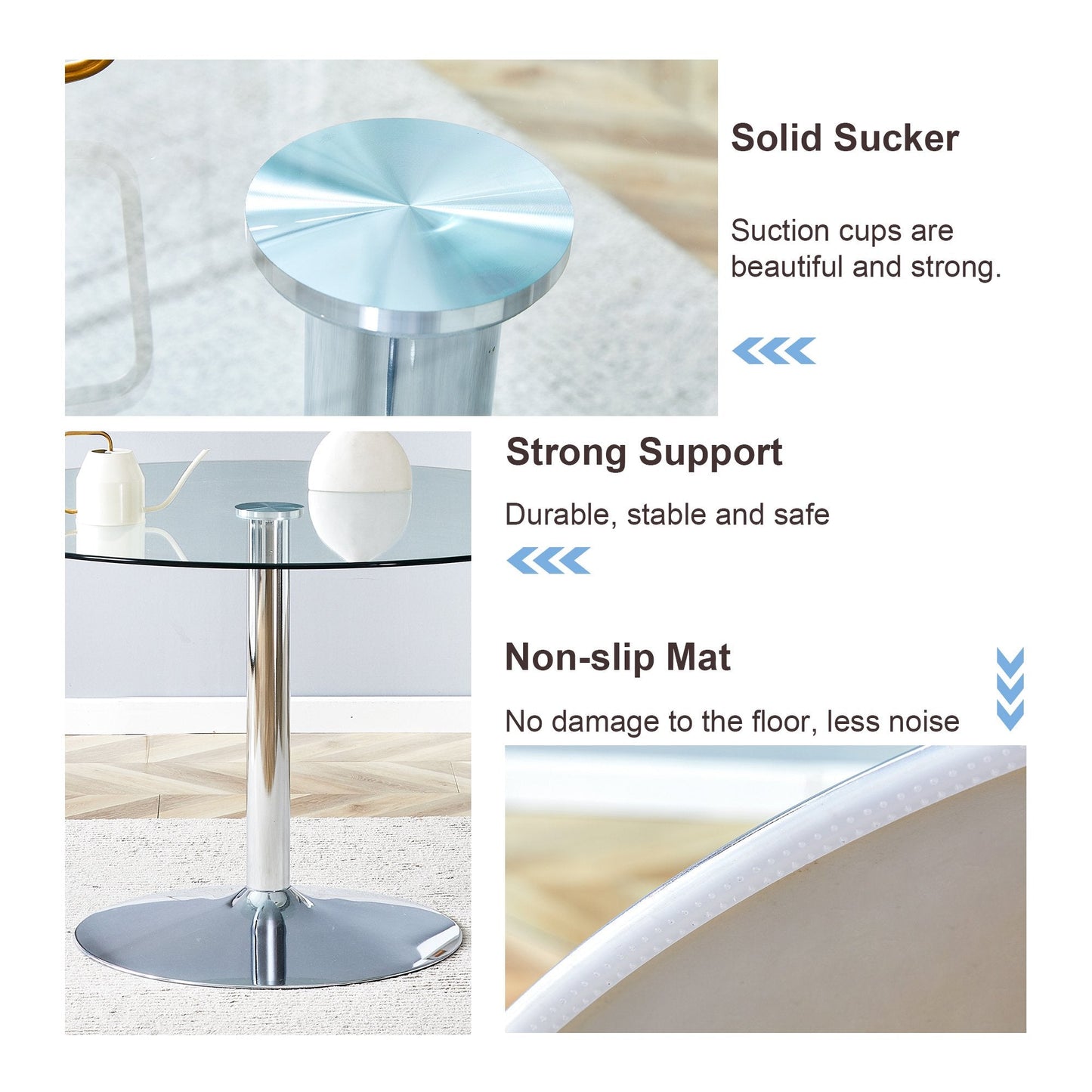 47" Modern Round Bar Style Dining Table Set with 4 Velvet Upholstered Chairs,Silver Leg Glass Table with 4 Black Chairs with Silver Leg