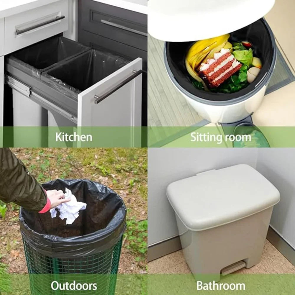 HELONG 13 Gallon Trash Bag,Drawstring Trash Bag 18 Counts/4 Rolls,Kitchen Garbage Bags for Office Bedroom Bathroom,Black