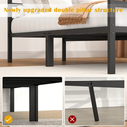 JOZ Heavy Duty Queen Size Metal Platform Bed Frame with Headboard and Footboard 14" High Under Bed Storage Space, No Box Spring Needed, Black