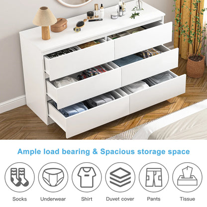 Kadyn White Chest of Drawer, 6 Double Drawer Dresser for Bedroom, Modern Storage Cabinet for Living Room, Nursery Dresser